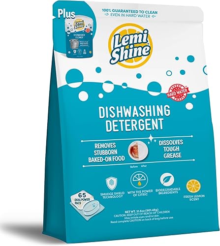 Lemi Shine Paquete de cuidado de platos con potente ácido cítrico, potenciador de detergente para platos, polvo y gel todo en uno para lavavajillas