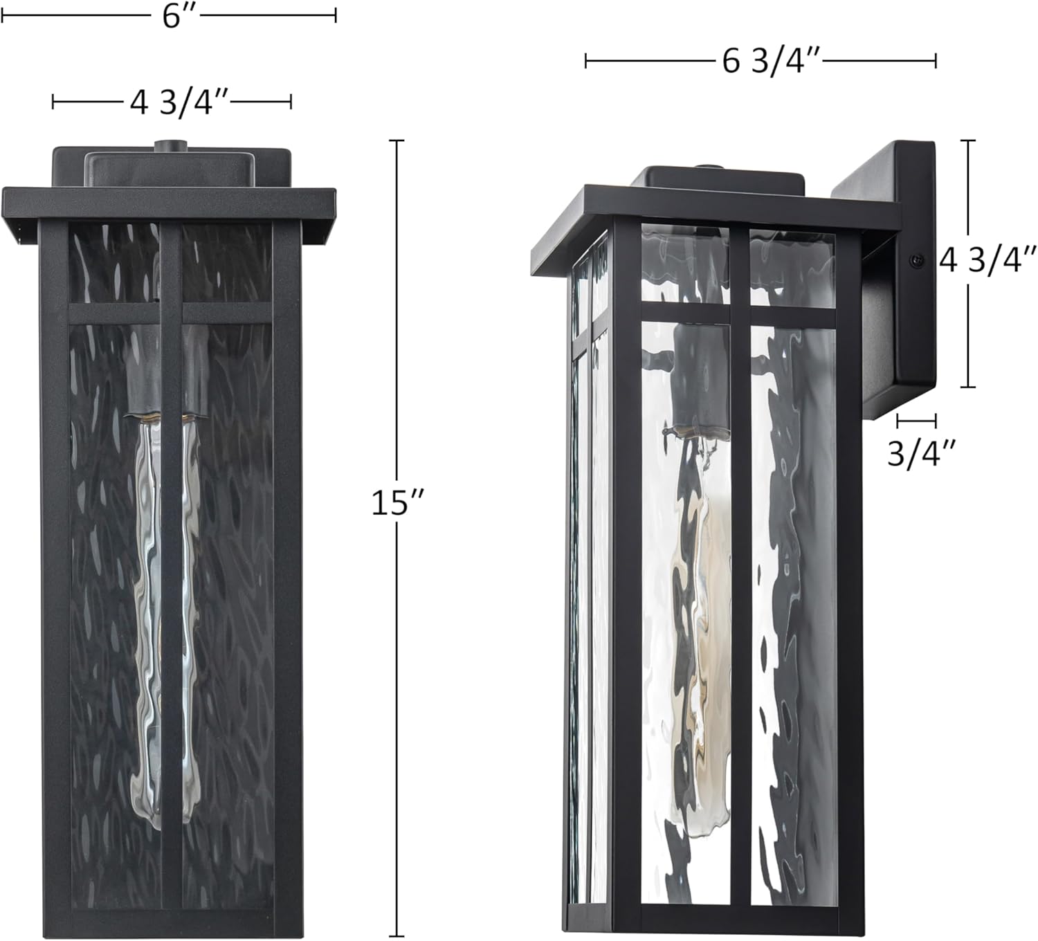 Outdoor Wall Light Fixtures, Weather Proof Exterior Wall Lanterns, Porch Sconces Lighting with E26 Sockets & Water Glass Shades, Modern Black Coach Lights for Patio Front Door Entryway Garage, 2 Pack