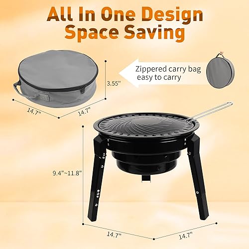 Miniatura 3 de COOZMENT Parrilla de carbón portátil con bolsa de transporte, parrilla de barbacoa de camping, parrilla coreana de barbacoa, parrilla de barbacoa de
