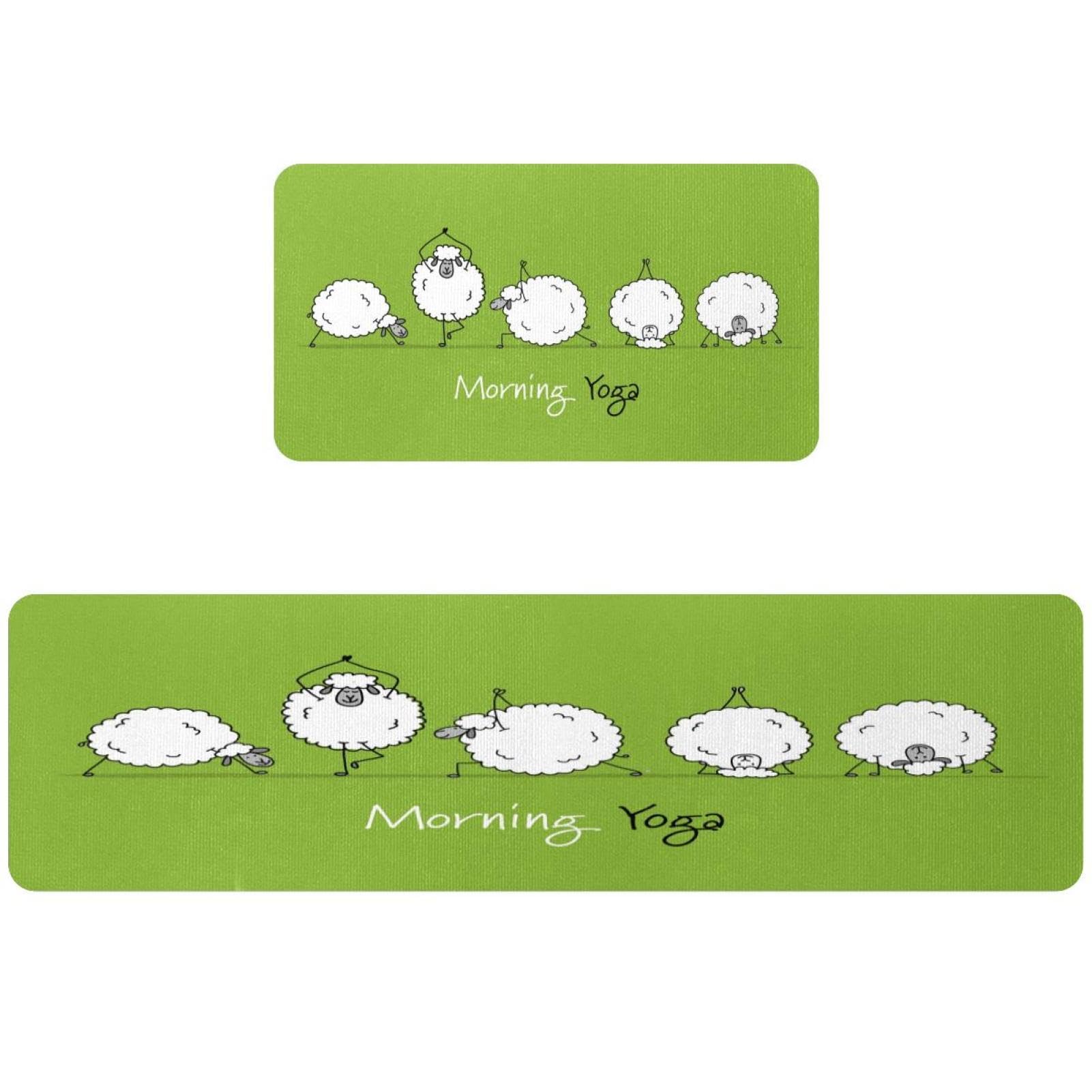 Alfombrillas de cocina lavables VAPOKF con estampado de ovejas de yoga pack de 2