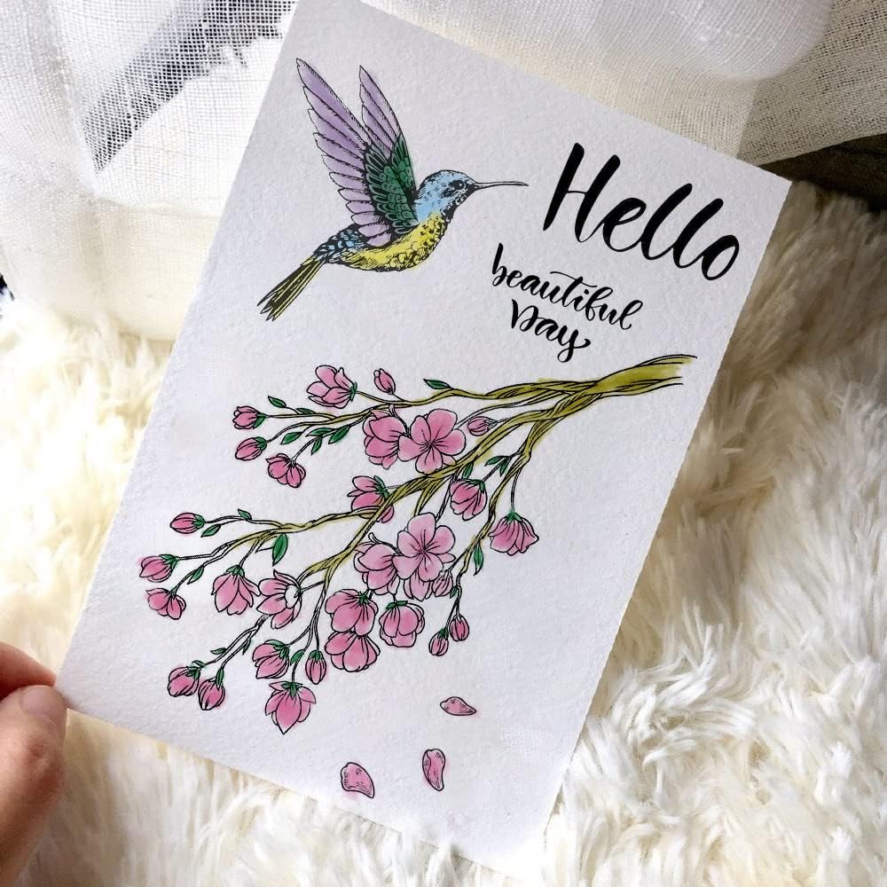 Flowers Background Clear Stamps, Bird Clear Rubber Transparent Silicone Seal Stamps with Sentiment Words for Card Making DIY Photo Album Decorative DIY Scrapbooking Journaling