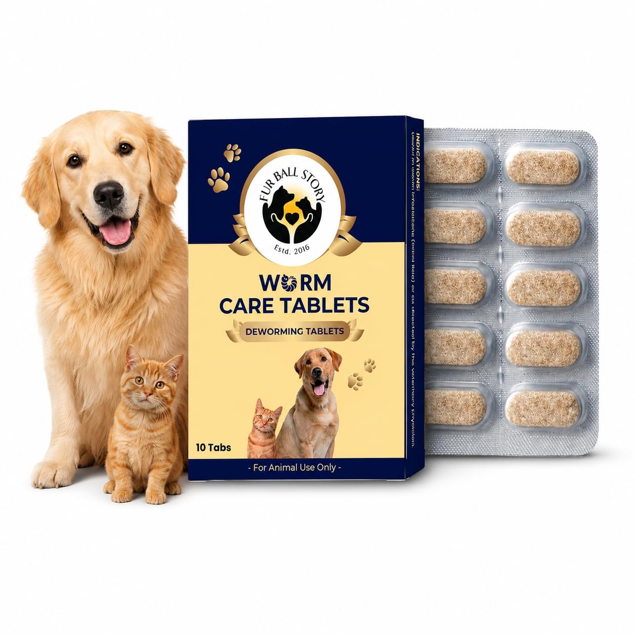 FUR BALL STORY Worm Care Deworming Tablets for Dogs & Cats | Supports Gut Health, Digestion, Bloating Relief & Gentle Parasite Expulsion | Vet Trusted Natural Formula for All Breeds | 10 Tabs-image-42