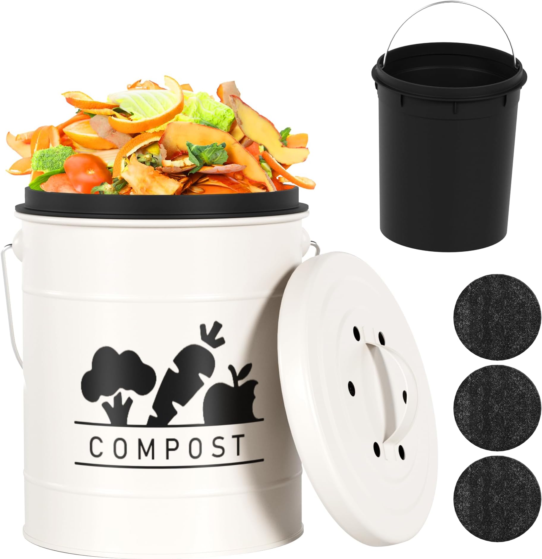 Navaris Compost Bin for Kitchen Counter 0.8 Gallon (3L