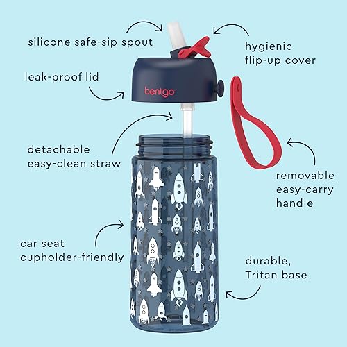 Miniatura 6 de Bentgo Botella de agua para niños, paquete de 2 unidades, a prueba de fugas, Tritan duradera, sin BPA, taza de 15 onzas para niños pequeños a partir