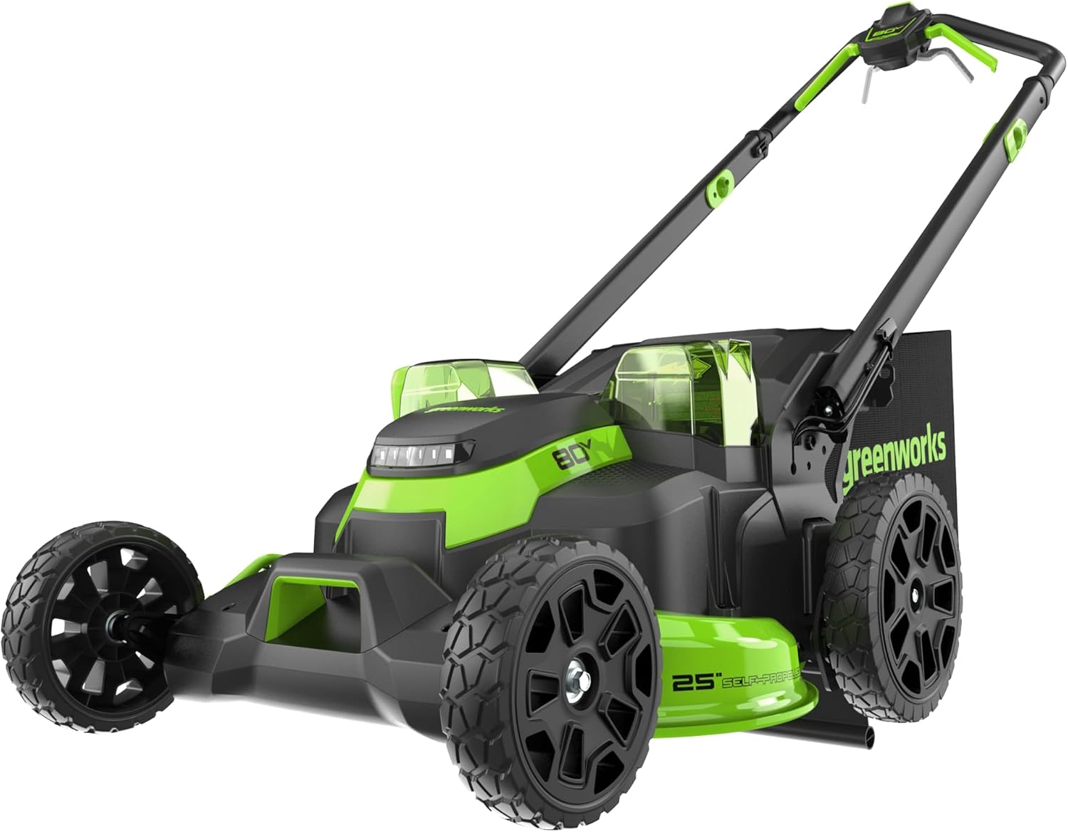 Greenworks 80V 25" Brushless Cordless (Self-Propelled) Dual Blade Lawn Mower (LED Headlight + Aluminum Handles), Battery And Charger Not Included