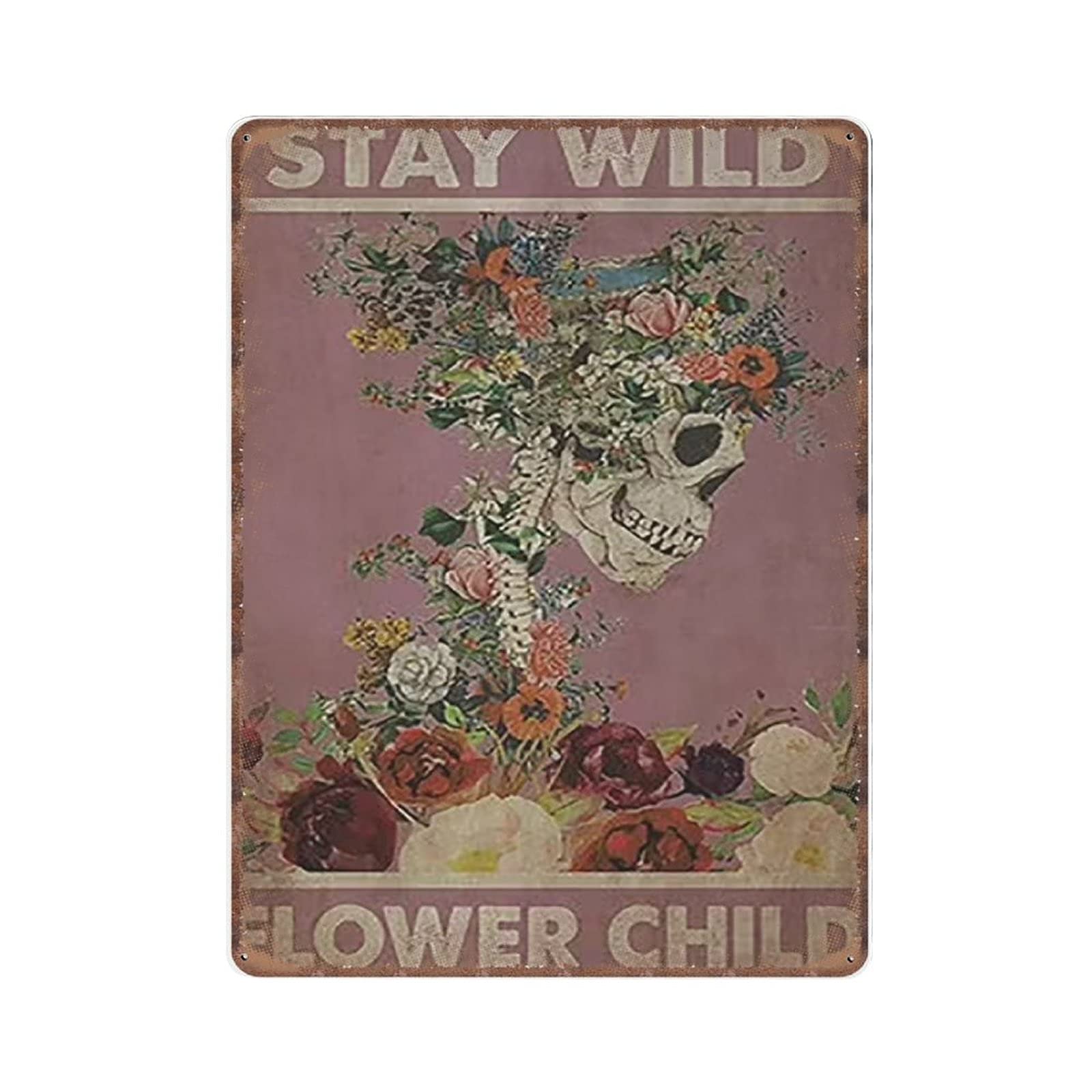rayprint Skeleton Signs - Stay Wild Flower Child Poster, Flower Children Wall Art, Vintage Skeleton Metal Tin Signs Decor Bar Club Novelty Funny Kitchen Retro Parlor Garage gifts for mom Dad, 30X40cm