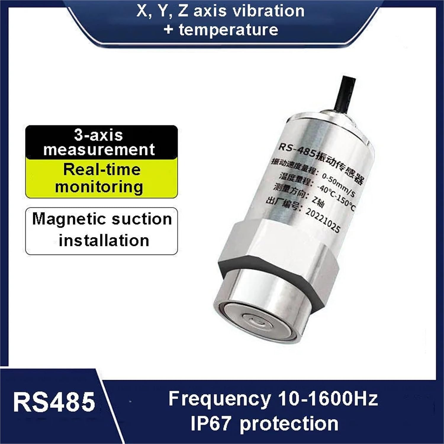 Motor Vibration Sensor Frequency Tester Motor Bearing Mechanical Temperature Three-axis Vibration Detector Waterproof(ZD10)