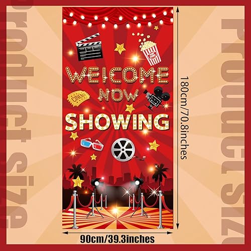 Miniatura 2 de Letrero de película para puerta de fiesta nocturna, decoración de fiesta temática de película, suministros de noche de película, bienvenida ahora,