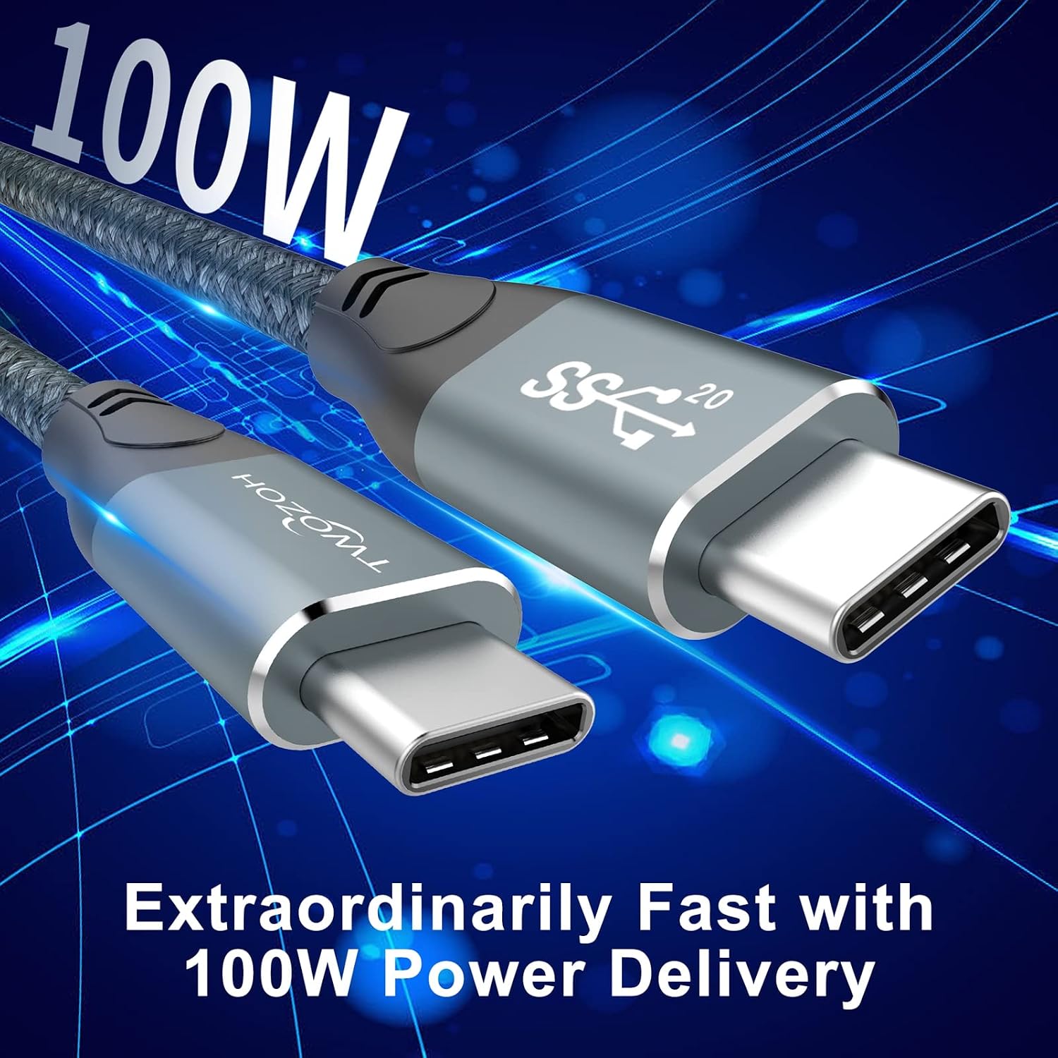 Twozoh 4K USB C Cable 100W 1.6FT 2 Pack (All-in-One), USB 3.2 Gen 2 X 2 20Gbps Data Transfer PD Fast Charging USB C 3.1 Type C Cable, 4K@60Hz Video Monitor Cord for Thunderbolt3/4/MacBook/iPad
