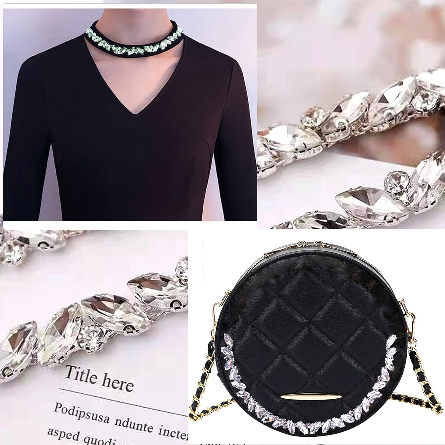 1 Yard Bling Rhinestone Trim Crystal Rhinestone Chain Sparkly Rhinestone Applique for DIY Decoration & Bridal Costume Embellishment
