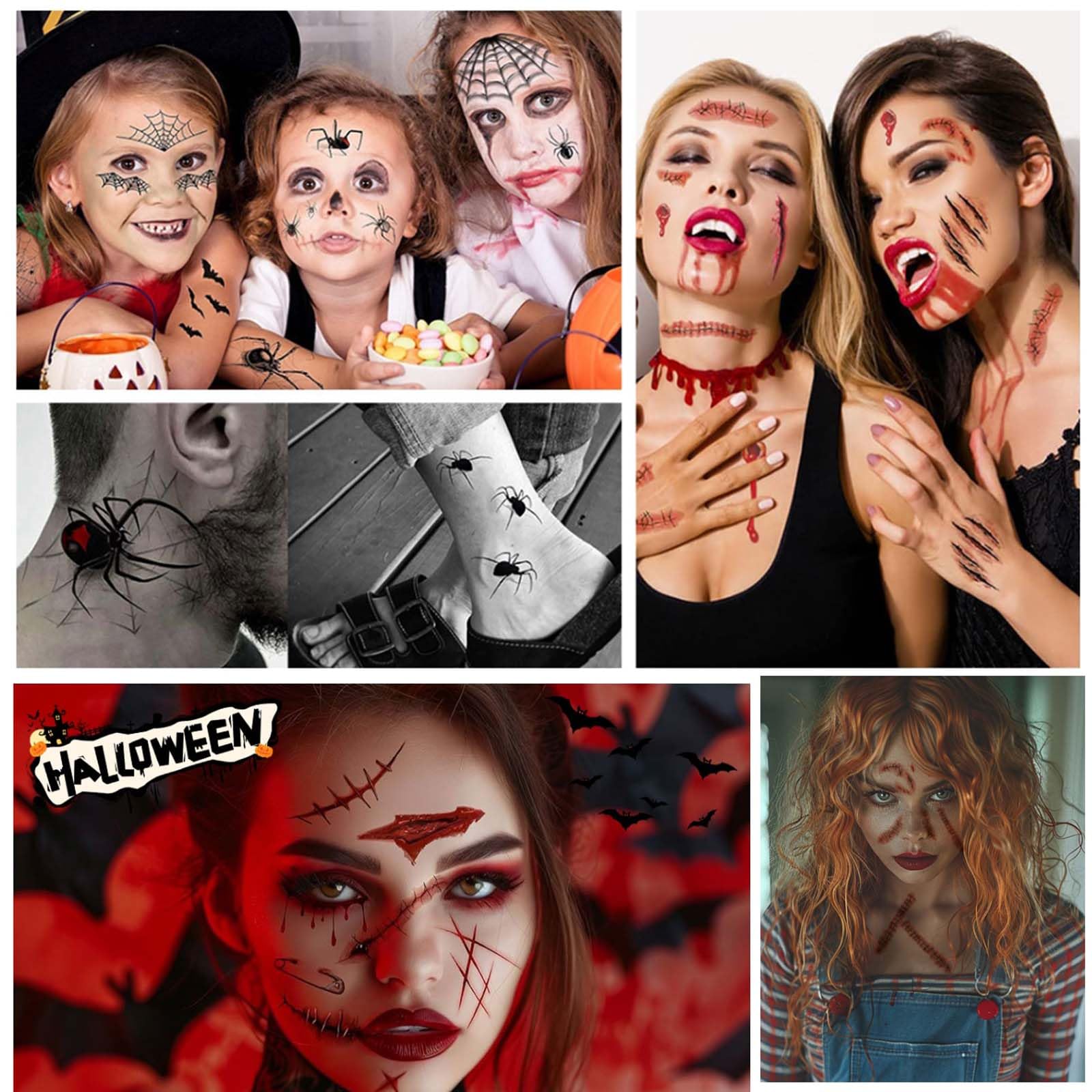 JOOTUEPO 20 Sheets Halloween Tattoos, Zombie Scars Tattoos Stickers, Makeup Halloween Face Stickers - Image 4