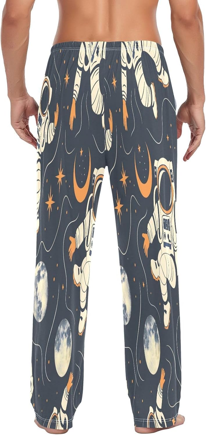 ALAZA Astronaut Moon Stars Pop Art Men's Pajama Pants Men Cotton Pajama Bottoms with Pockets, S