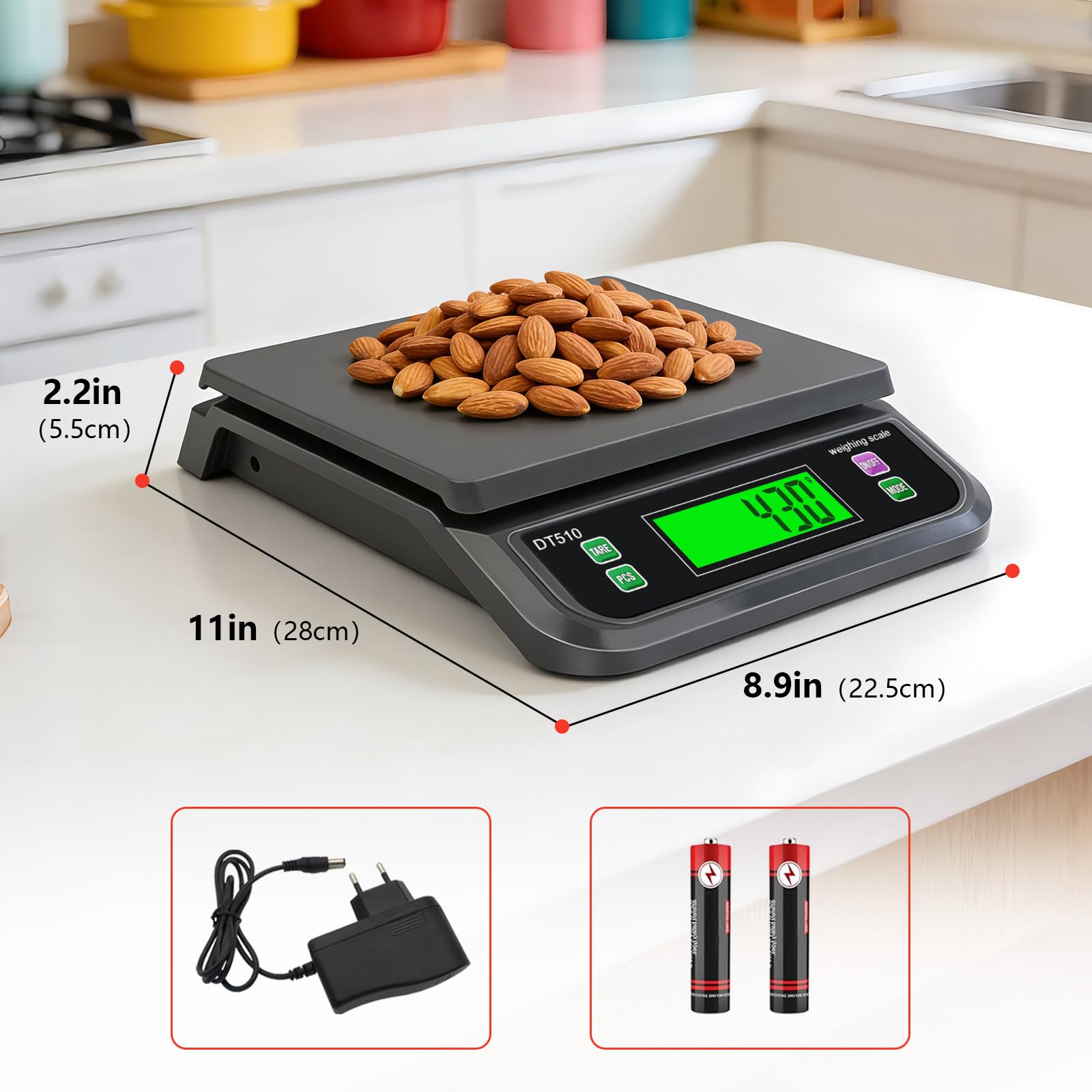 Balance de Cuisine, 30kg/1g pèse Aliment Cuisine Precis, avec PCS et Tare Fonction Professionnelle Balance Cuisine Boulangerie, 6 Unités g,oz,LB,kg,TL,CT avec Écran LCD Électronique Balances