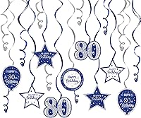 Vista 68 de Serpentinas de remolinos de cumpleaños feliz de 16 años con purpurina azul y plateada - Kit de 15 piezas de remolinos colgantes para el kit