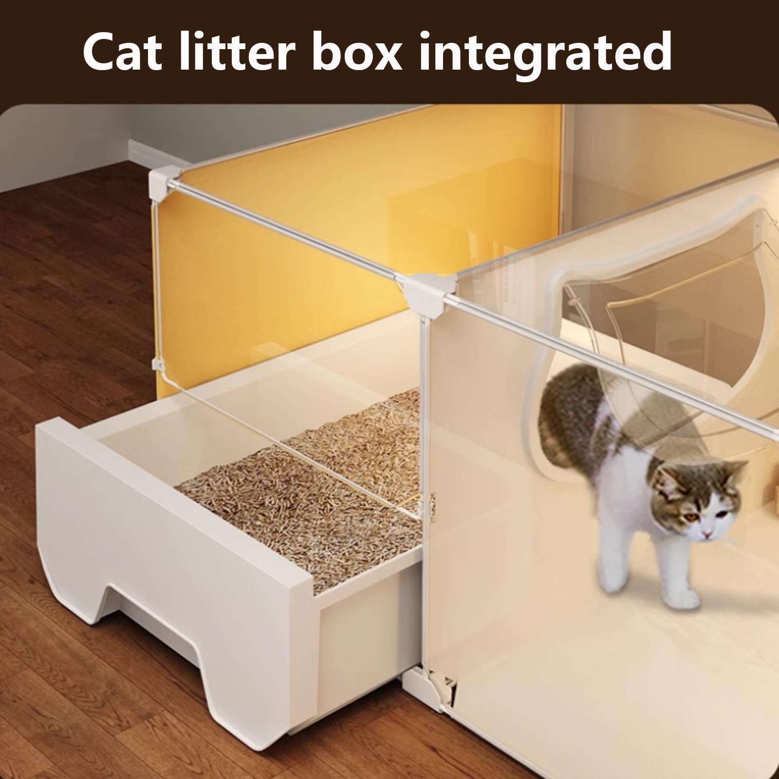 Transparent Enclos pour Chat avec Bac À Litière, Cage Intérieure DIY pour Animal Domestique, Grande Zone d’Exercice pour Chat (70 * 35 * 35cm)