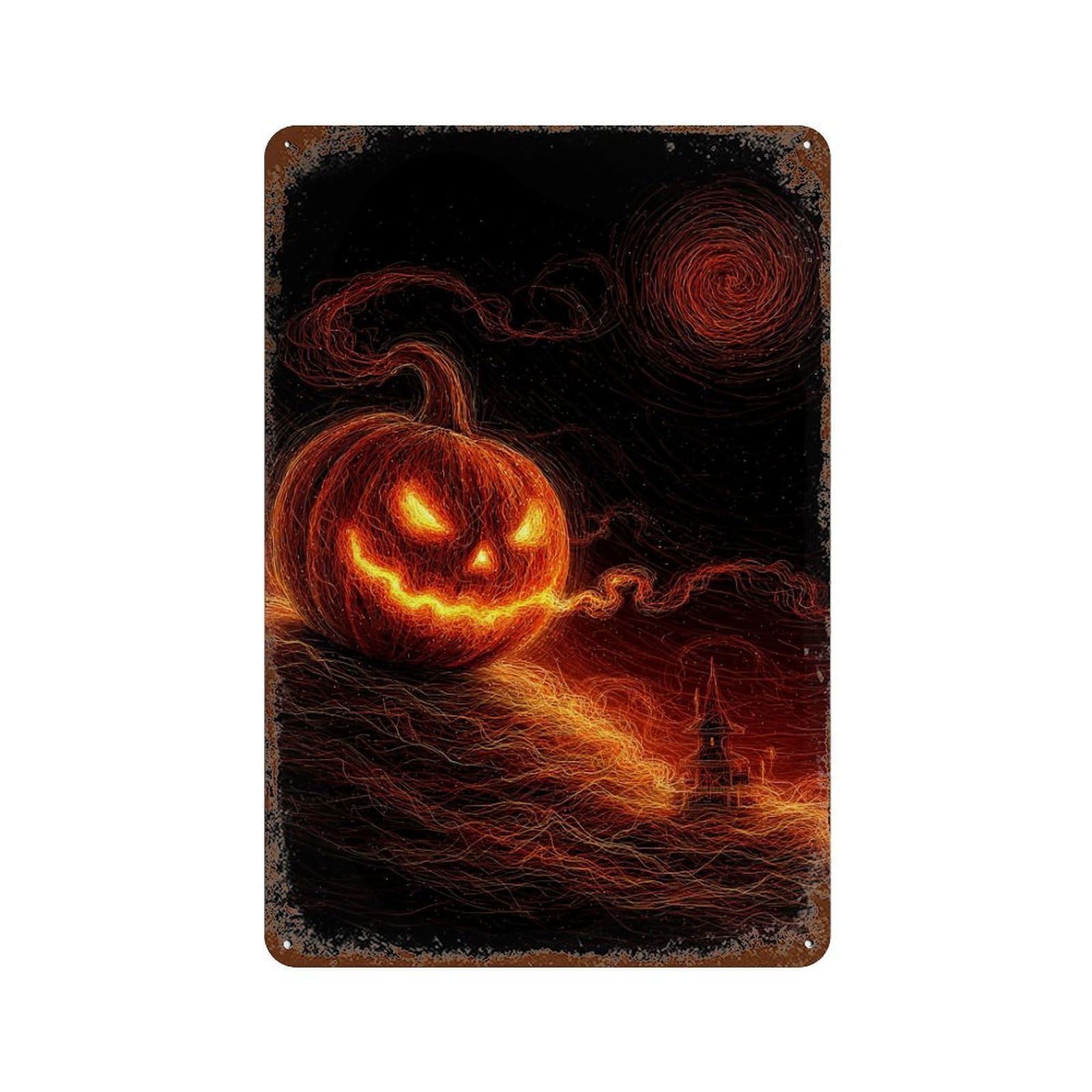 Halloween Spirit Pumpkin Vintage Rust Metal Sign 11.8"x7.9", Ideal for Bistro, Counter And Cafe Decor
