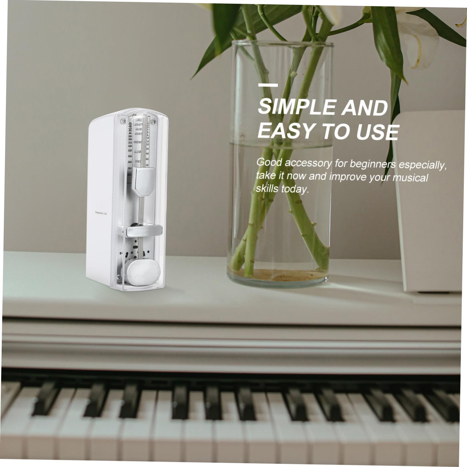 Metrónomo Mecánico Portátil Blanco para Instrumentos Musicales | Metal y Abs, Operación Simple, Fácil de Llevar y Guardar, para Principiantes, Uso Zíter y Violín