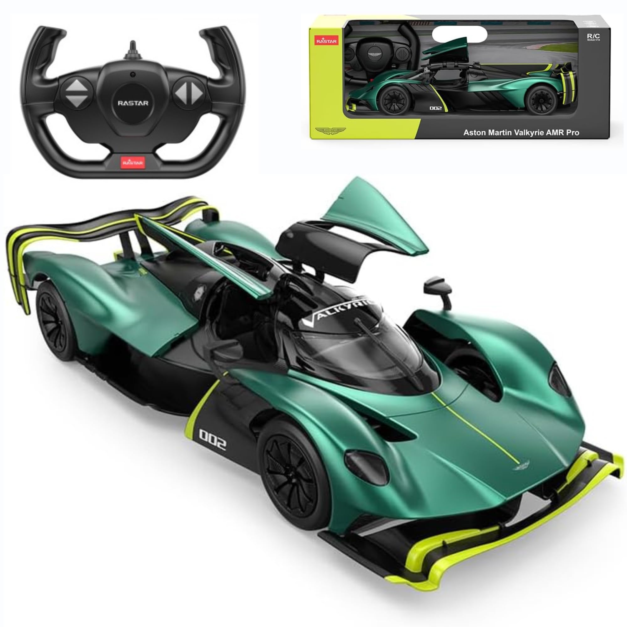 Aston Martin Valkyrie AMR Pro - Coche teledirigido a escala 1:14, con licencia oficial, color verde oscuro, perfecto para niños y niñas