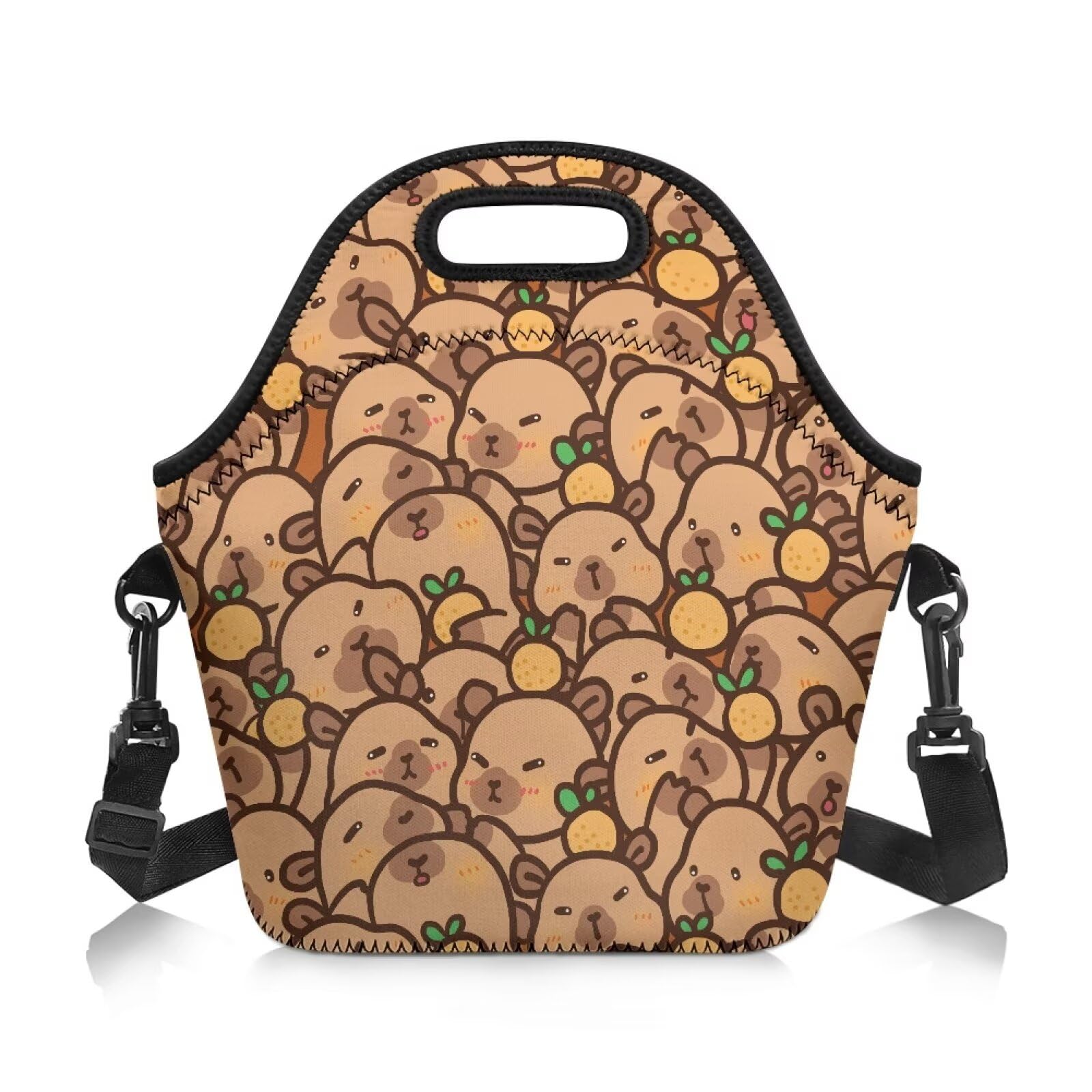 KEIAHUAN Capybara Insulated Lunch Bag Crossbody Lunch Tote Containers Reusable Food Handbags with Adjustable Straps & Handles Bento Bag for Kids