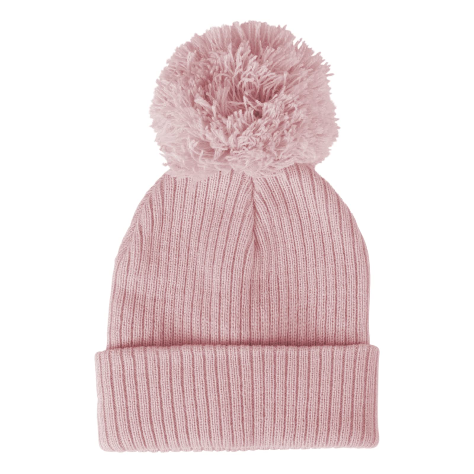 Baby Knitted Hat, Boys & Girls Winter Wooly Hat with Pom-Pom, Ribbed Knit Baby Beanie, Pink, Newborn