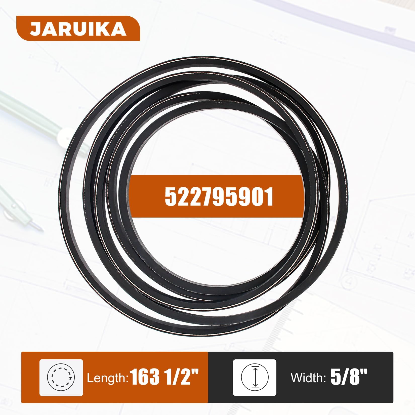 522795901 - Correa de repuesto para cortacésped Husqvarna 522795901 539104335 Dixon 522795901 Ferris 5100003 (5/8 pulgadas x 163 1/2 pulgadas)