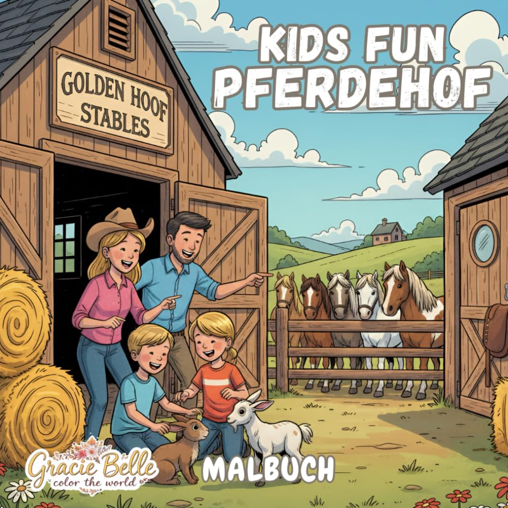 Kids Fun Pferdehof Malbuch: Liebevoll gezeichnete Pferdehof-Abenteuer zum Ausmalen für Kinder