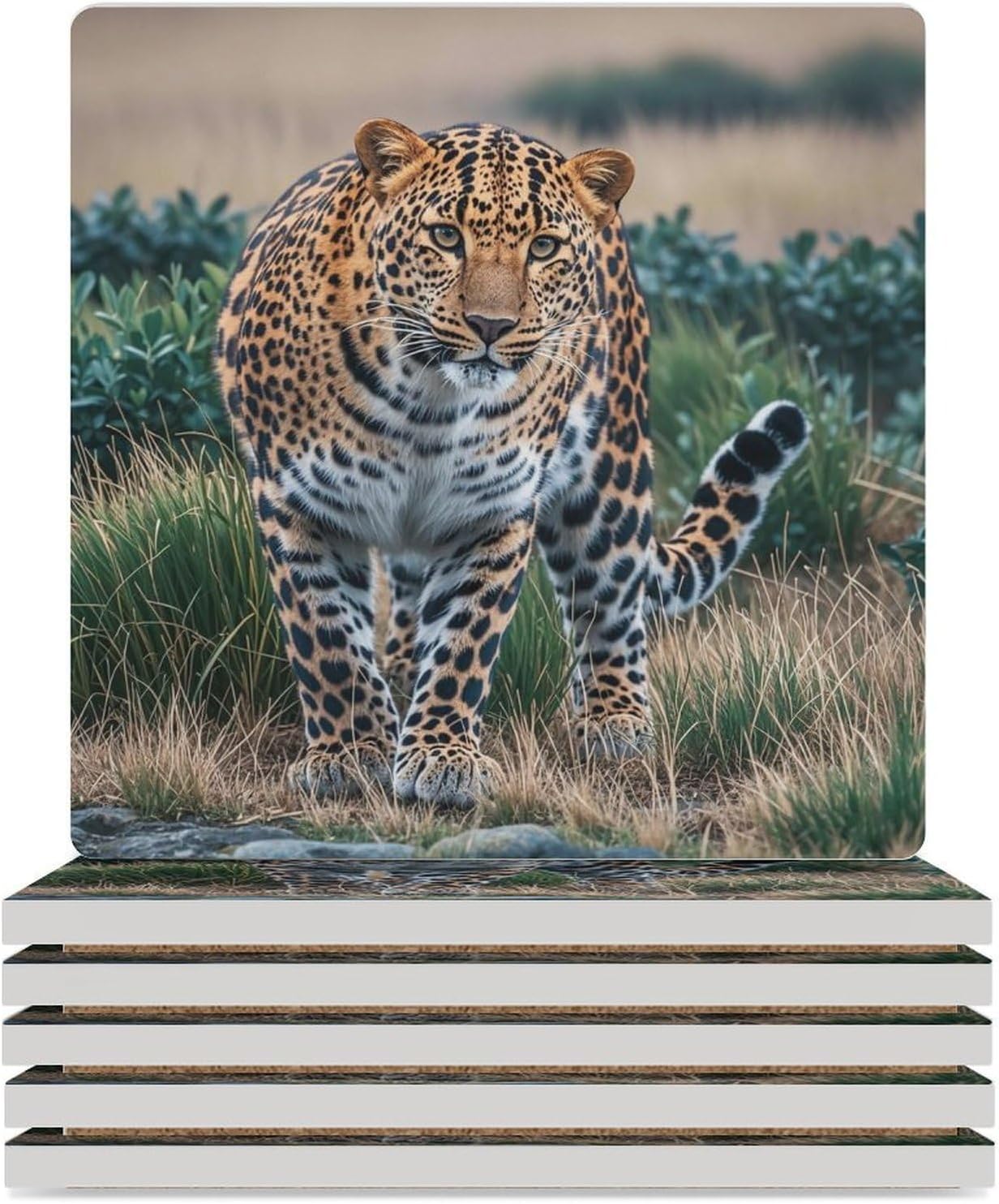 Striped Leopard Coasters Absorbent Ceramic Coasters for Drinks Coaster with Cork Backing for Table Protection Square Drink Cup Mat Modern Style Coaster for Coffee Table