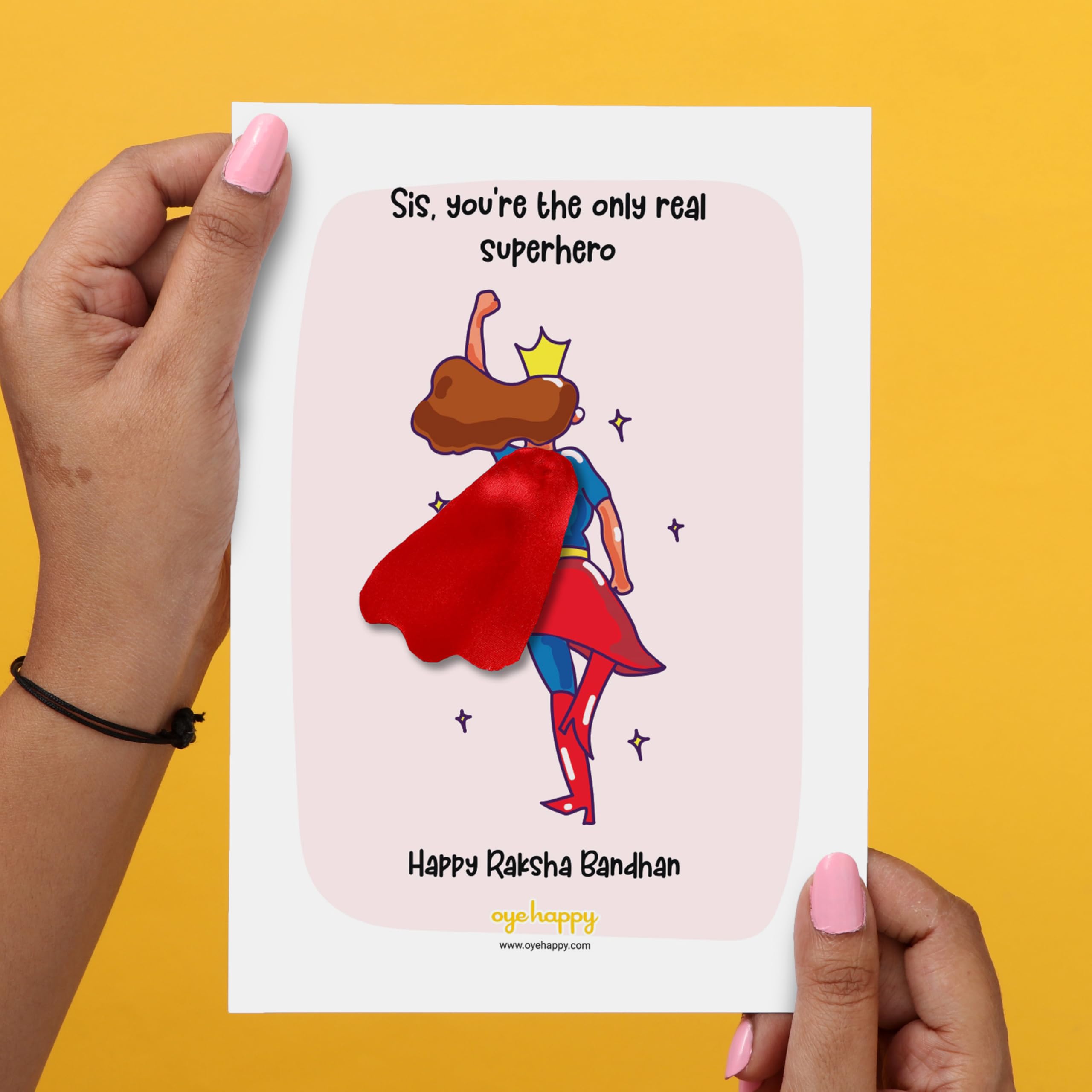 Oye Happy- Cape Card for Sister with Real Cape - Best Gift for Sister on Rakhi/Rakhi Gift for Sister/Greeting Cards for Sister 3