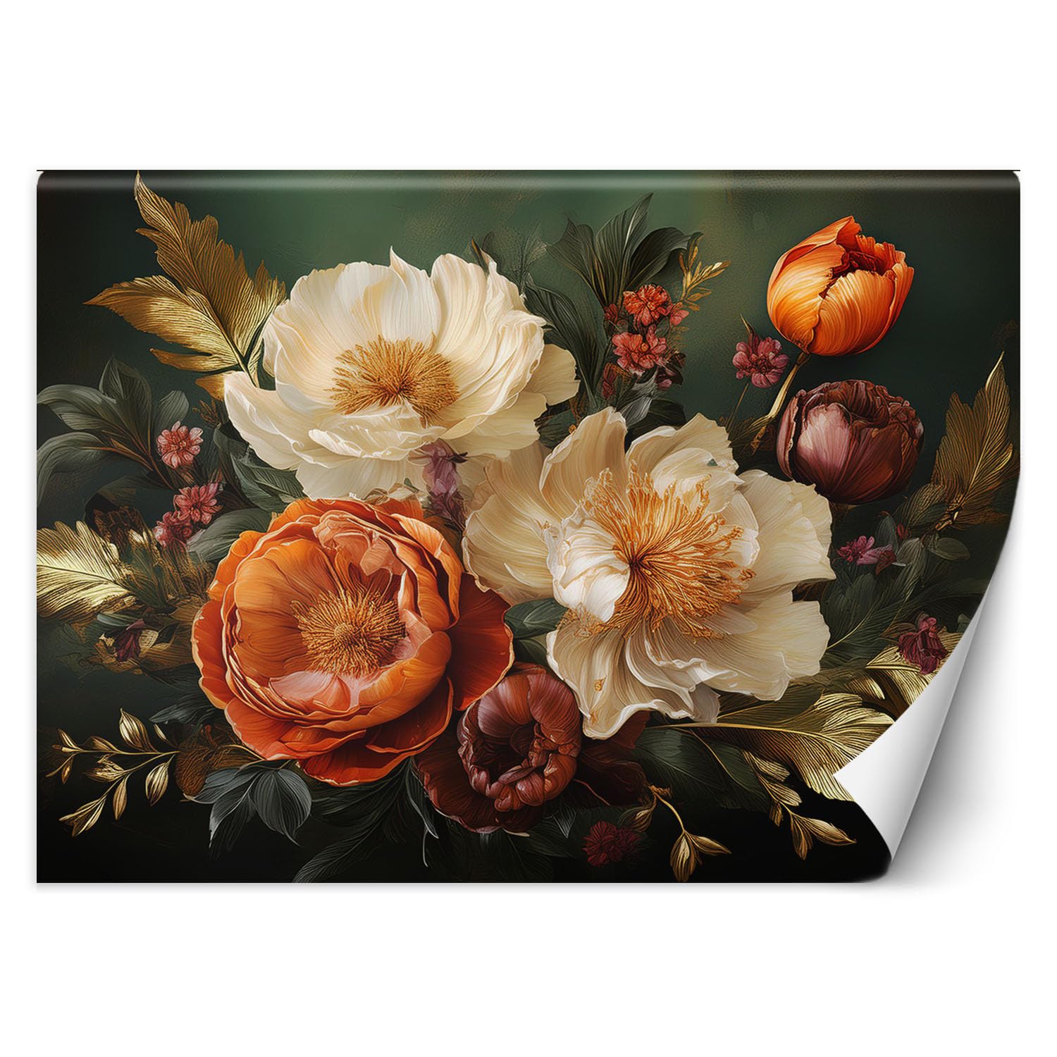 Papier peint 3d fleurs et feuillage pour deco murale