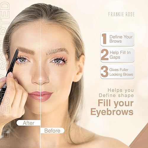 Miniatura 3 de Frankie Rose Cosmetics Lápiz definidor de cejas  Define, da forma y rellena las cejas  Resistente al agua, lápiz de cejas marrón claro cremoso para