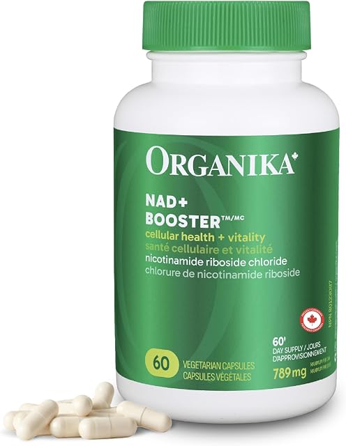 Organika Canadian-Made NAD+ Booster - NRC - pour Métabolisme énergétique, Vieillissement en santé, Vitamine B3, et de santé cellulaire - 60vcaps, 60 Fourniture de jour