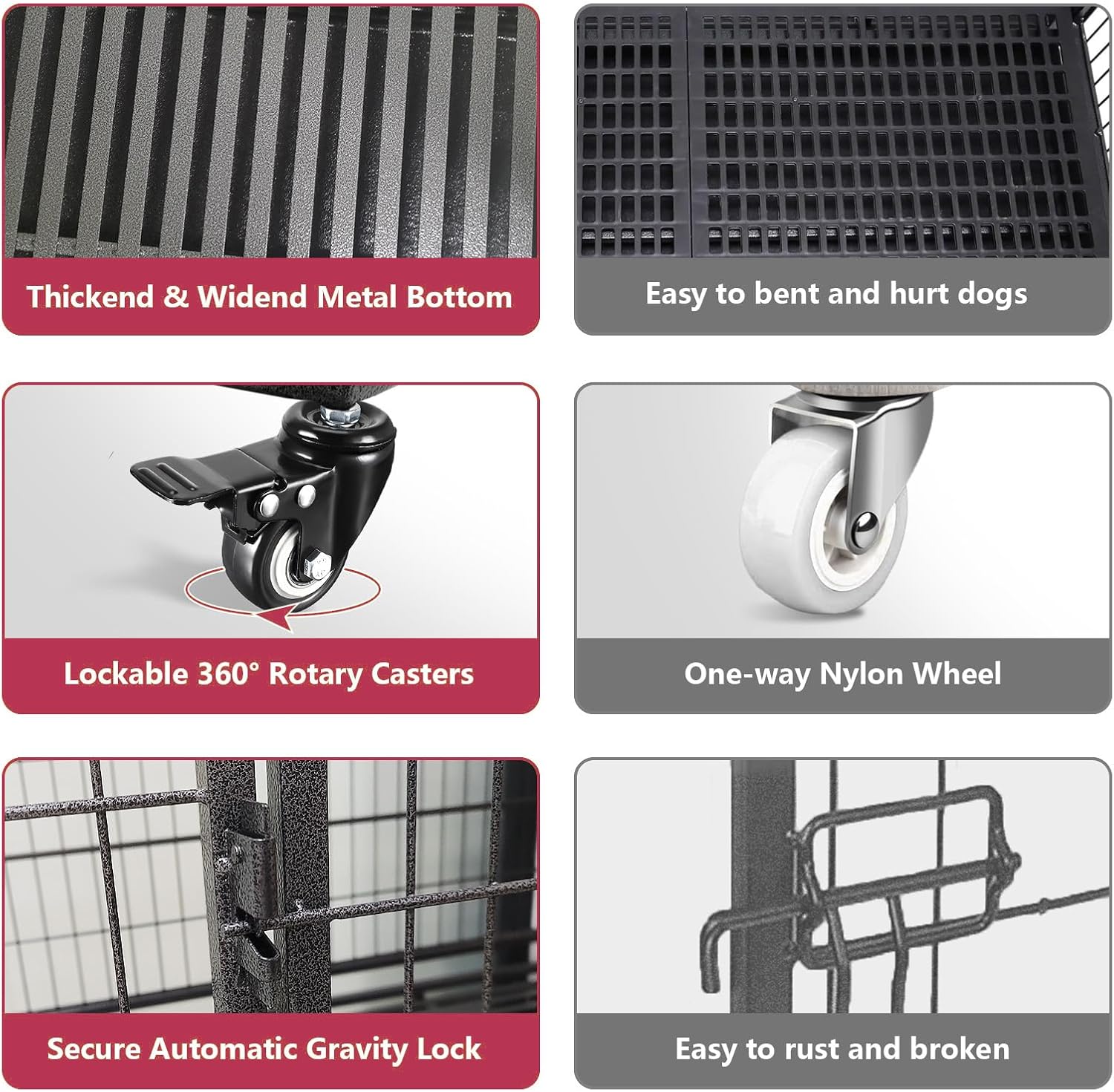 40 inch Heavy Duty Indestructible Dog Crate, High Anxiety Dog Cage Indoor for Large Dogs, Large Dog Kennel with Wheels for Outdoors, 2 Removable Trays and Divider, Black
