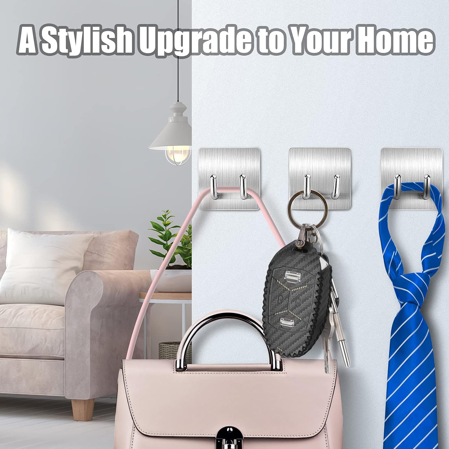 4 Pcs Premium Heavy Duty Adhesive Hooks Wall Hangers for Bathroom, Self Stick Hooks for Hanging Heavy Duty, Self Adhesive Razor Holder for Shower Wall Inclined