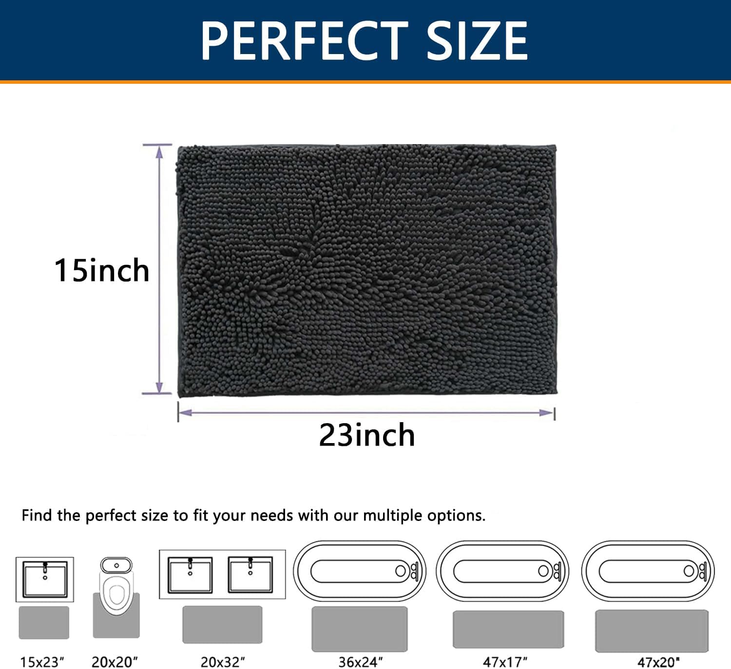 BOANKODU Bathroom Rugs Extra Soft Absorbent Chenille Bath Rugs, PVC Backing Quick Dry, Machine Washable Bath Mats for Bathroom Floor, Tub and Shower, Home Decor Accessories, light Grey