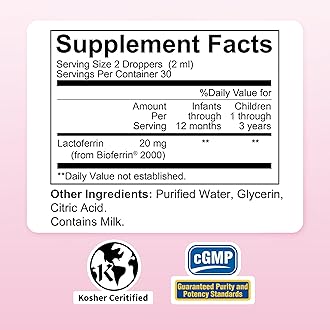 Nature's Nutra Lactoferrin, Premium Liquid Lactoferrin for Baby, Infant, Kids and Children, Non-GMO, Kosher, 2 Fl Oz (60ml)