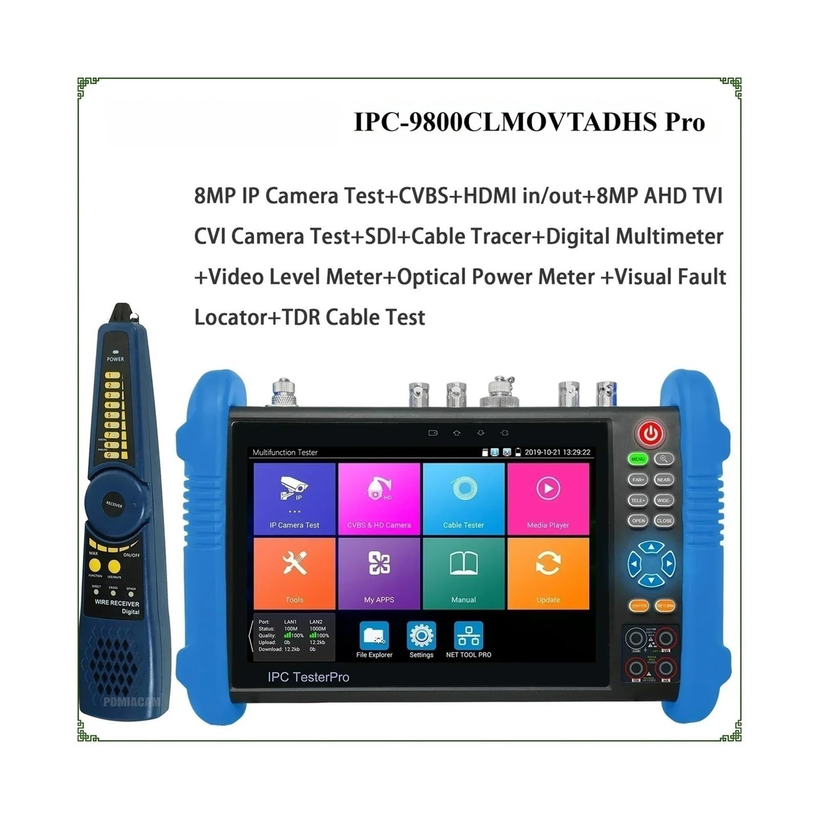 Testeur de vidéosurveillance, Testeur De Vidéosurveillance 8K IPC-9800CLMOVTADHS 8MP HD AHD TVI CVI SDI IP Moniteur À Écran Tactile 7 Pouces D'affichage Vidéo