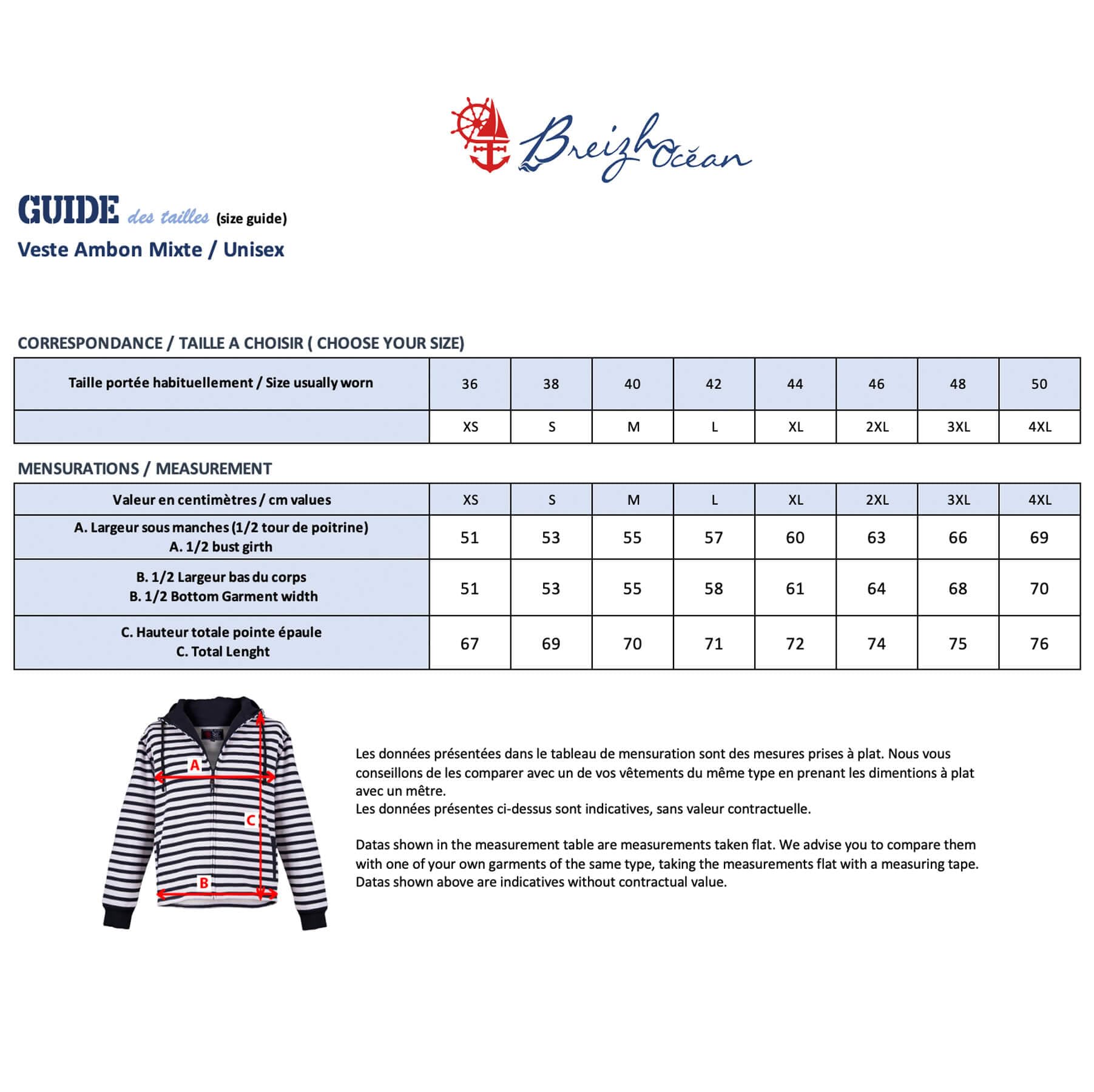Breizh Ocean - Sweat à Capuche Unisexe Homme ou Femme Ambon, Style Marin, Coton - Grandes Tailles Disponibles du XS au 4XL