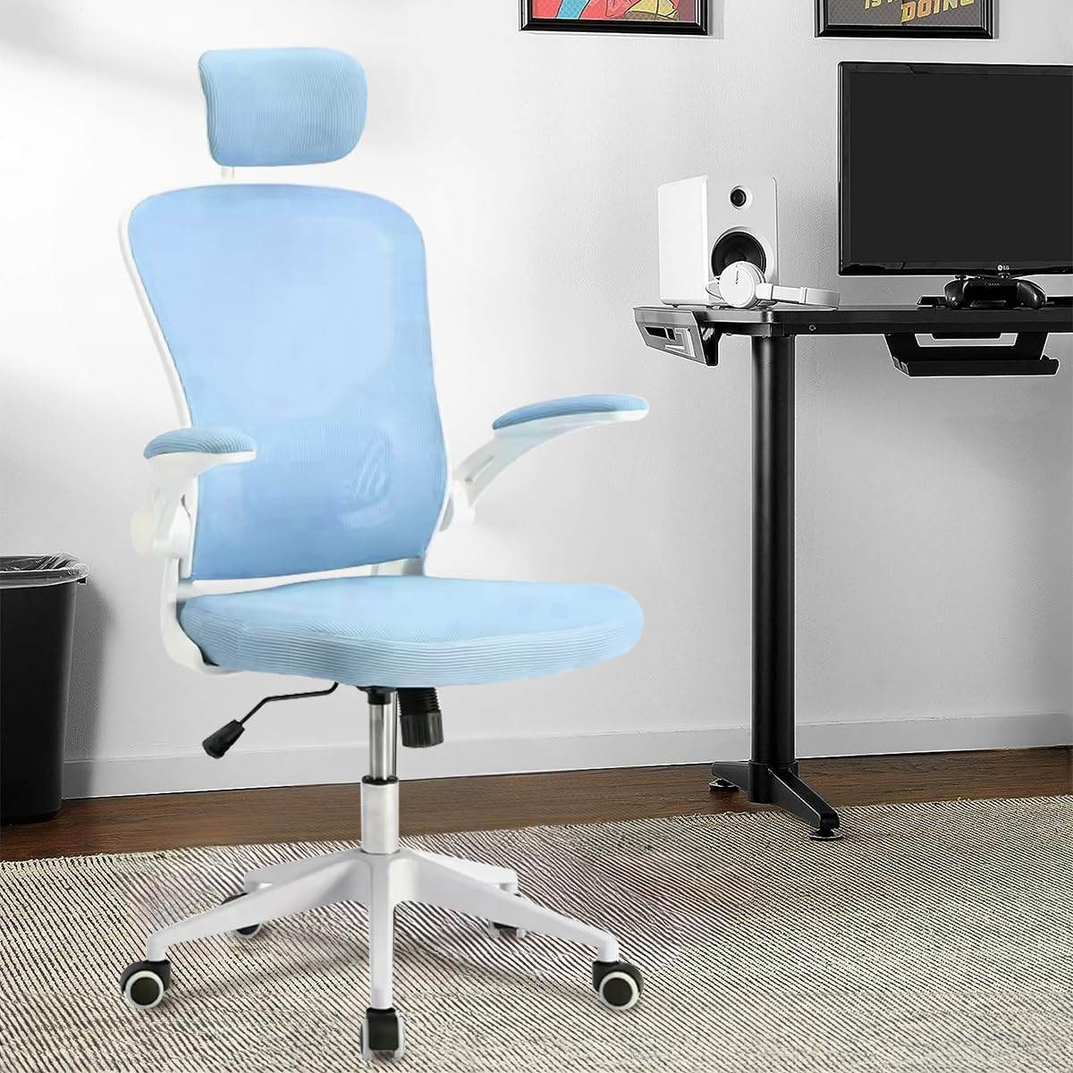 Cadeira de escritório ergonômica com estofado de mesh (Azul)