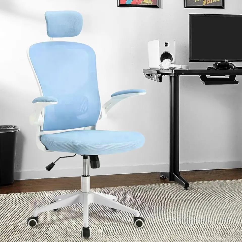 Cadeira de escritório ergonômica com estofado de mesh (Azul)