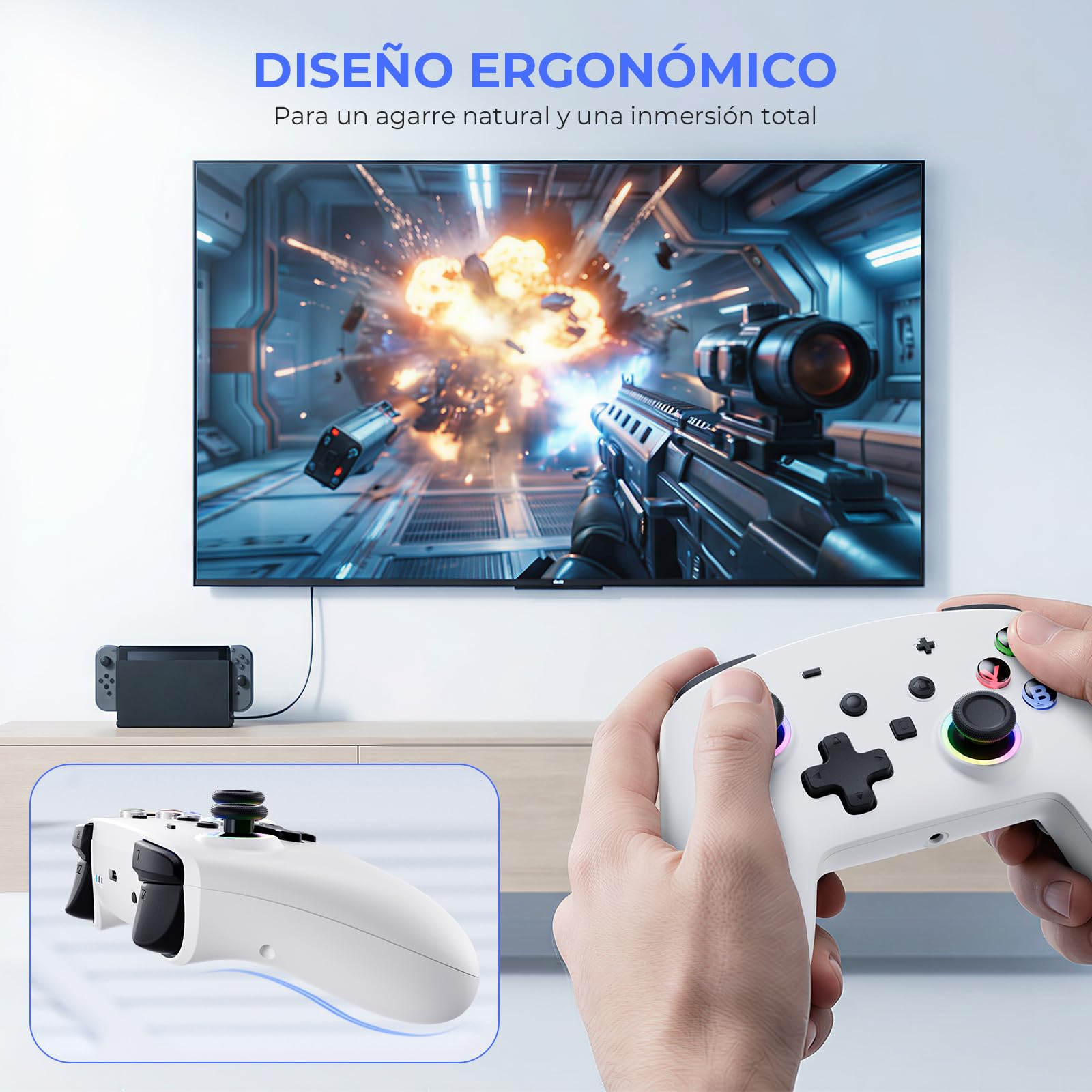 ECHTPower 2026 Controller per Switch 2, Hall Joysticks, Risveglio della NS2 / NS1, Funzione Turbo, Pulsanti Posteriori, Luce RGB, Vibrazione e Giroscopio, Pro Controller per Switch 2/1/PC/iOS/Android