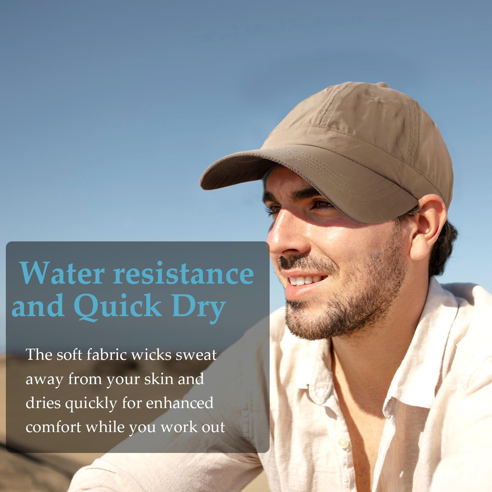 Gorra de béisbol resistente al agua para hombre, sombrero de lluvia plegable para correr al aire libre, sombrero de pesca solar, Caqui oscuro (bolsillo con cremallera), Talla única 7