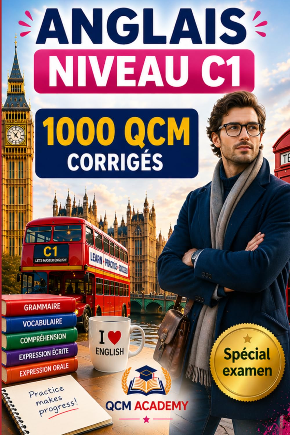 Anglais Niveau C1: 1 000 QCM corrigés | Cahier d'entraînement pour atteindre l'excellence en anglais | Vocabulaire, grammaire, conjugaison, orthographe | CECRL