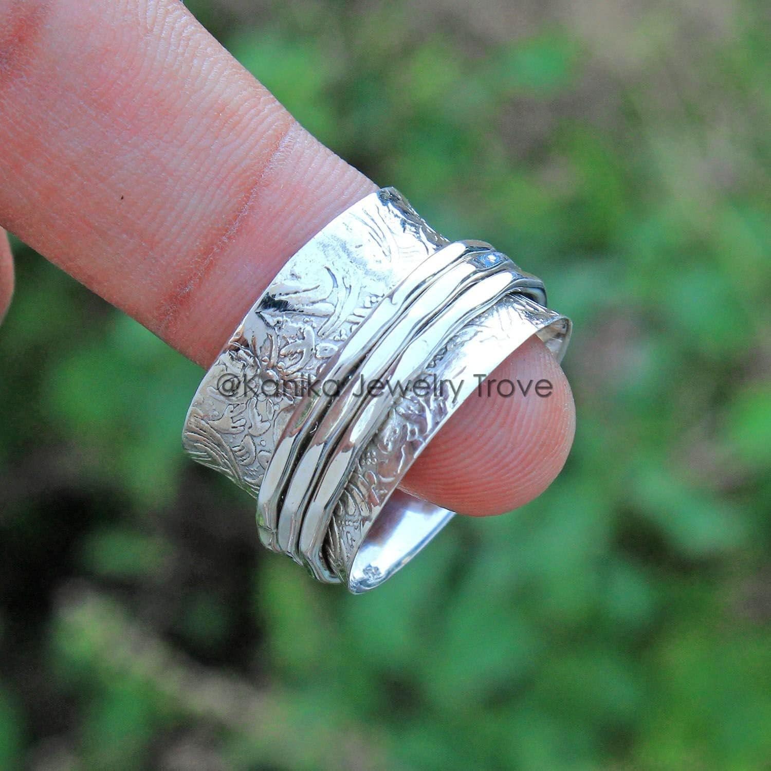 Kanika Jewelry Trove Plain Hammered Spinner Band Rings, Anxiety Ring, 925 Sterling Silver Spinner Band Rings for Women, Gift Ring - Image 3