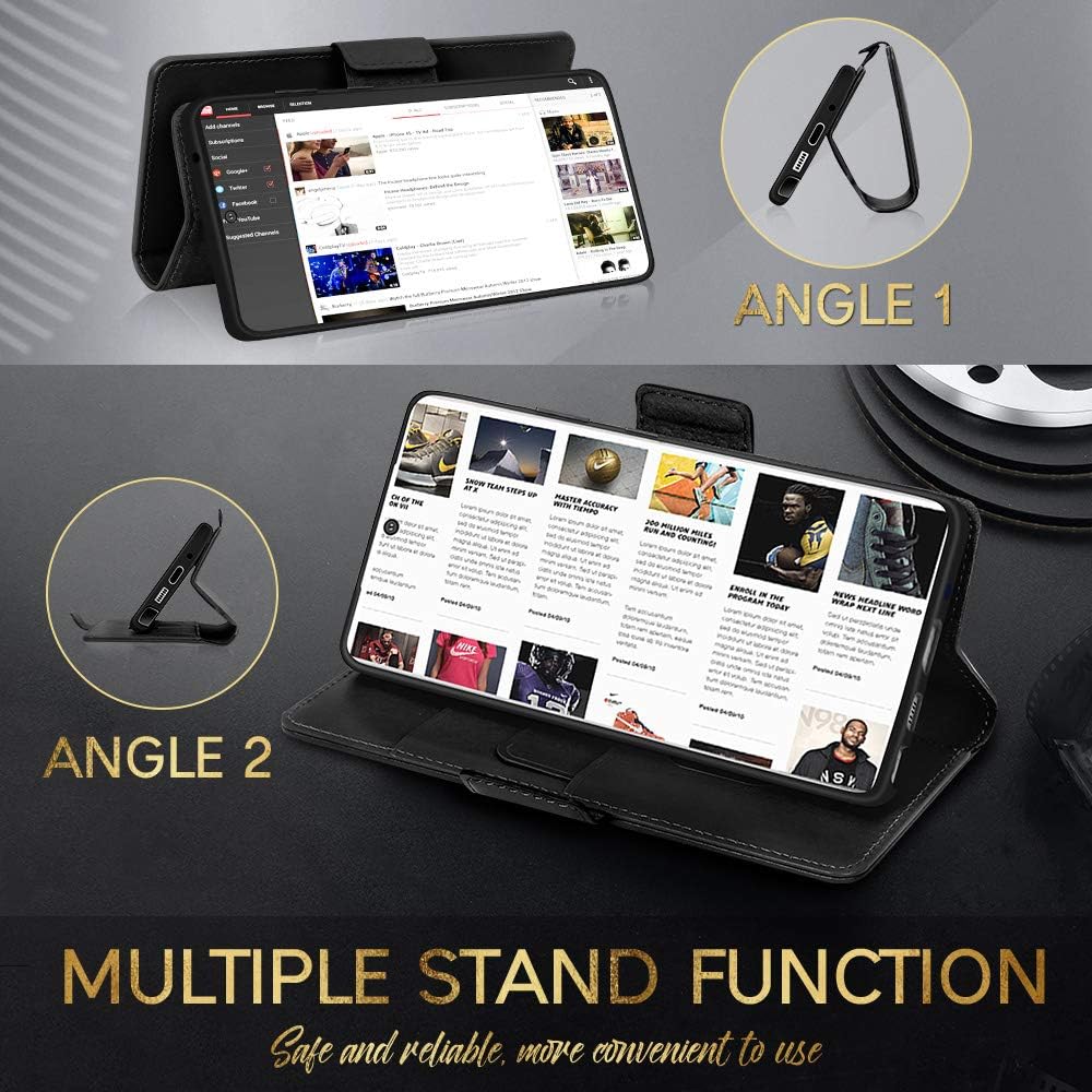 FYY Case for Samsung Galaxy Note 20 Ultra 6.9", Luxury [Cowhide Genuine Leather][RFID Blocking] Wallet Case, Flip Folio Case with Kickstand Function and Card Slots for Galaxy Note 20 Ultra 6.9" Black