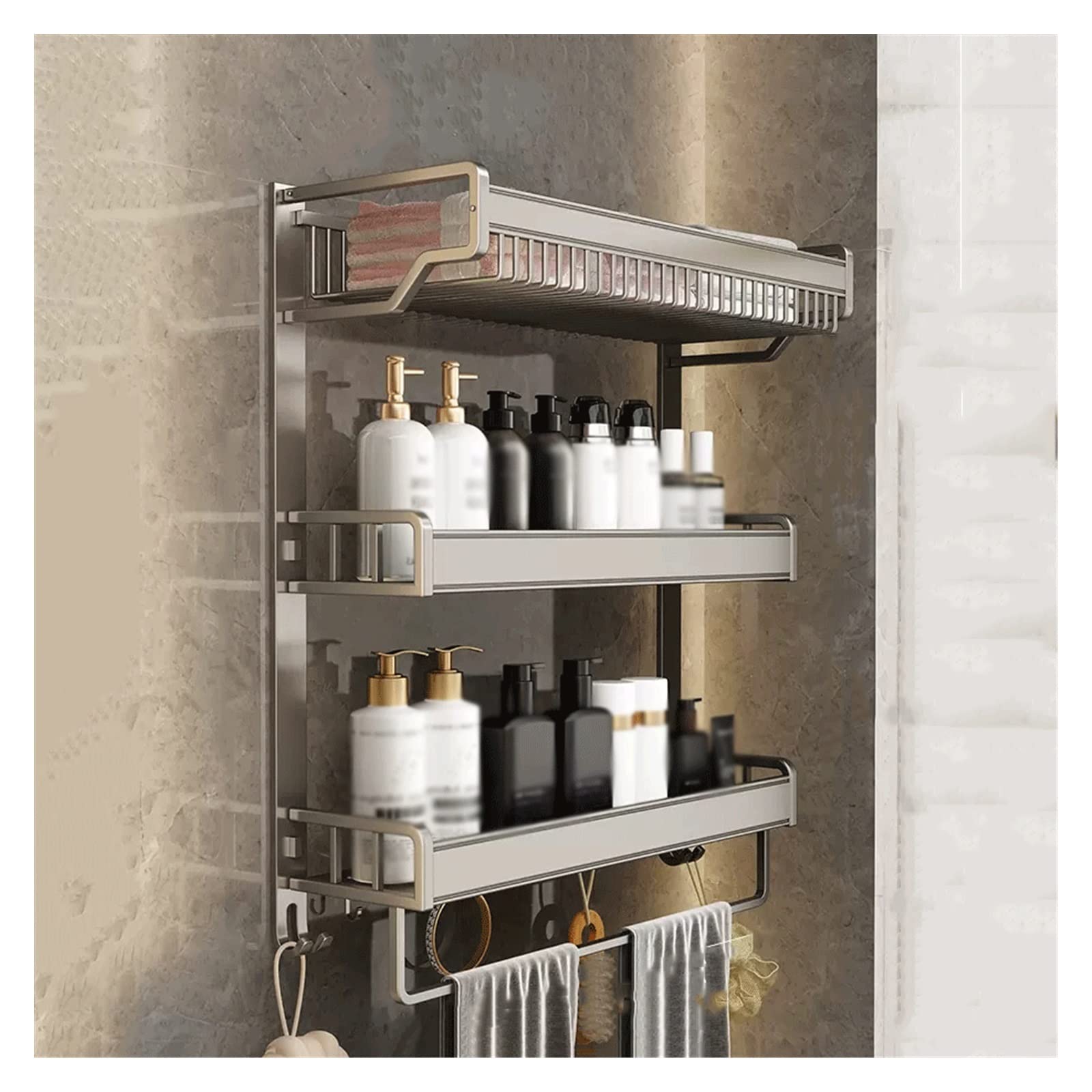Shower Caddy Storage Rack Toilet Three-Layer Metal Storage Rack Toilet Washstand Wall Mounted Metal Storage Rack Non Perforated