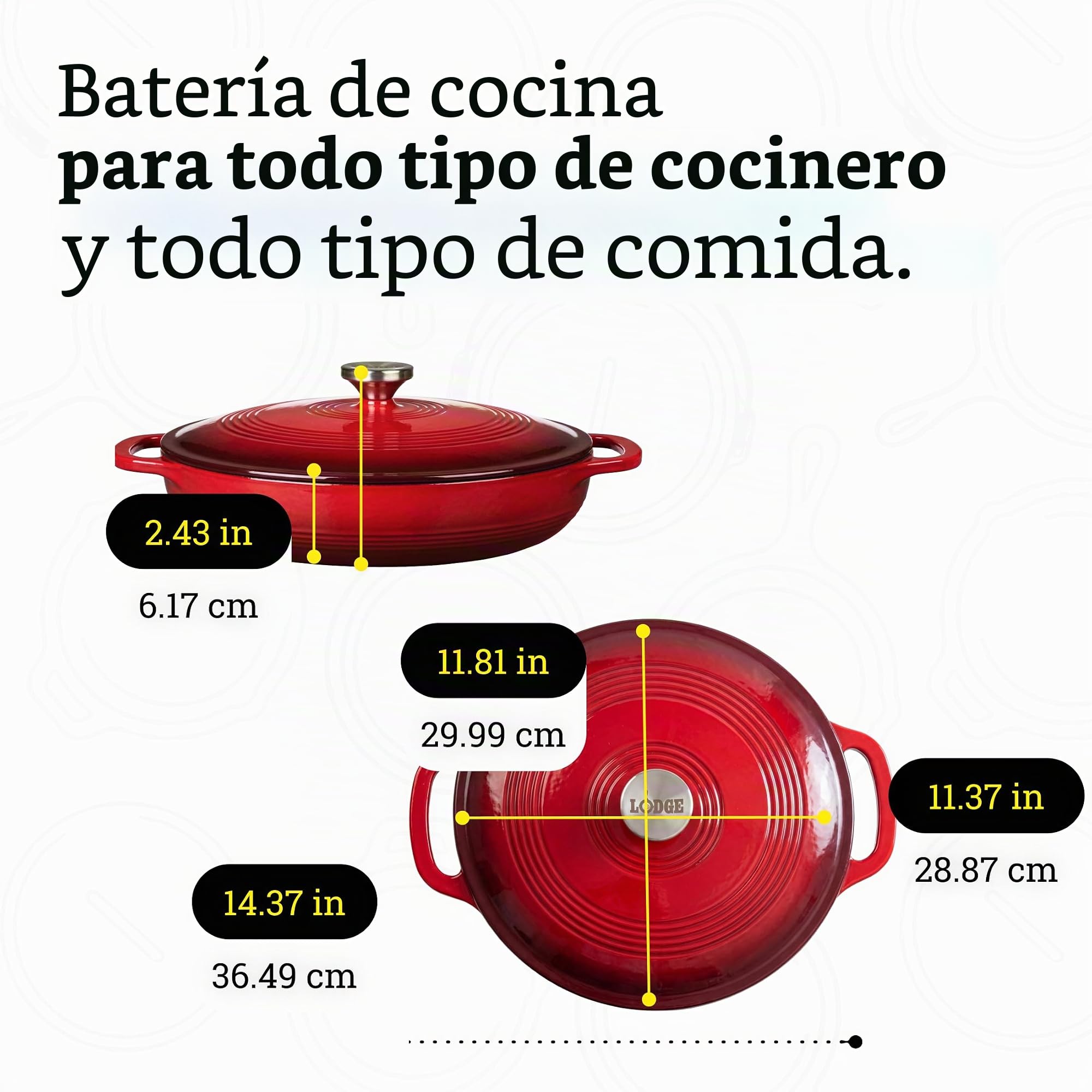 Lodge 3.41 litros/3,6 Quart Hierro Fundido/Porcelana esmaltada Cacerola, Rojo