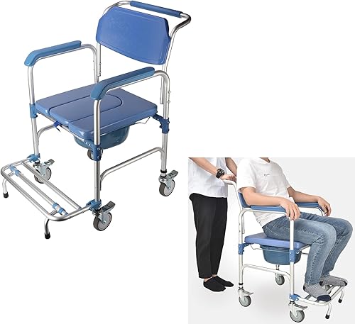 uyoyous Silla de ducha con ruedas, silla de ruedas 4 en 1 para ancianos y discapacitados, silla móvil sobre inodoro con capacidad de 250 libras,