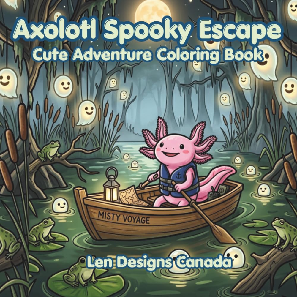 Axolotl Spooky Escape: : A Cute Axolotl Adventure Coloring Book Page Filled with Sea Monsters, Haunted Islands, and Treasure Hunts