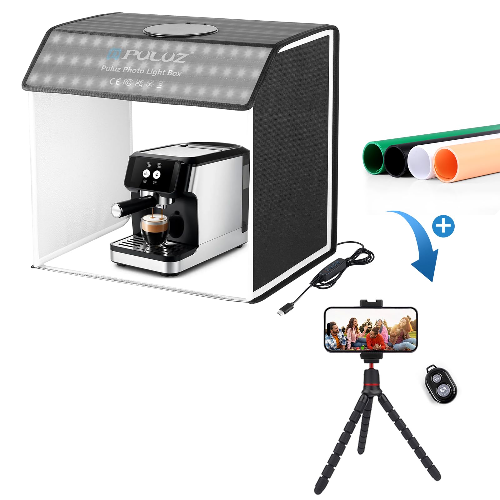 PULUZ 16"x12"x16" Light Box + Mini Tripod for Products Photography