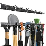 TIDYME Garage Tool Organizer Wall Mount - 64 inches - Sturdy Storage Rack with Adjustable Hooks, Anti-Rust - Easy Installation, 400lbs Capacity - Garden Tool Organizer (04 Racks & 08 Hooks)